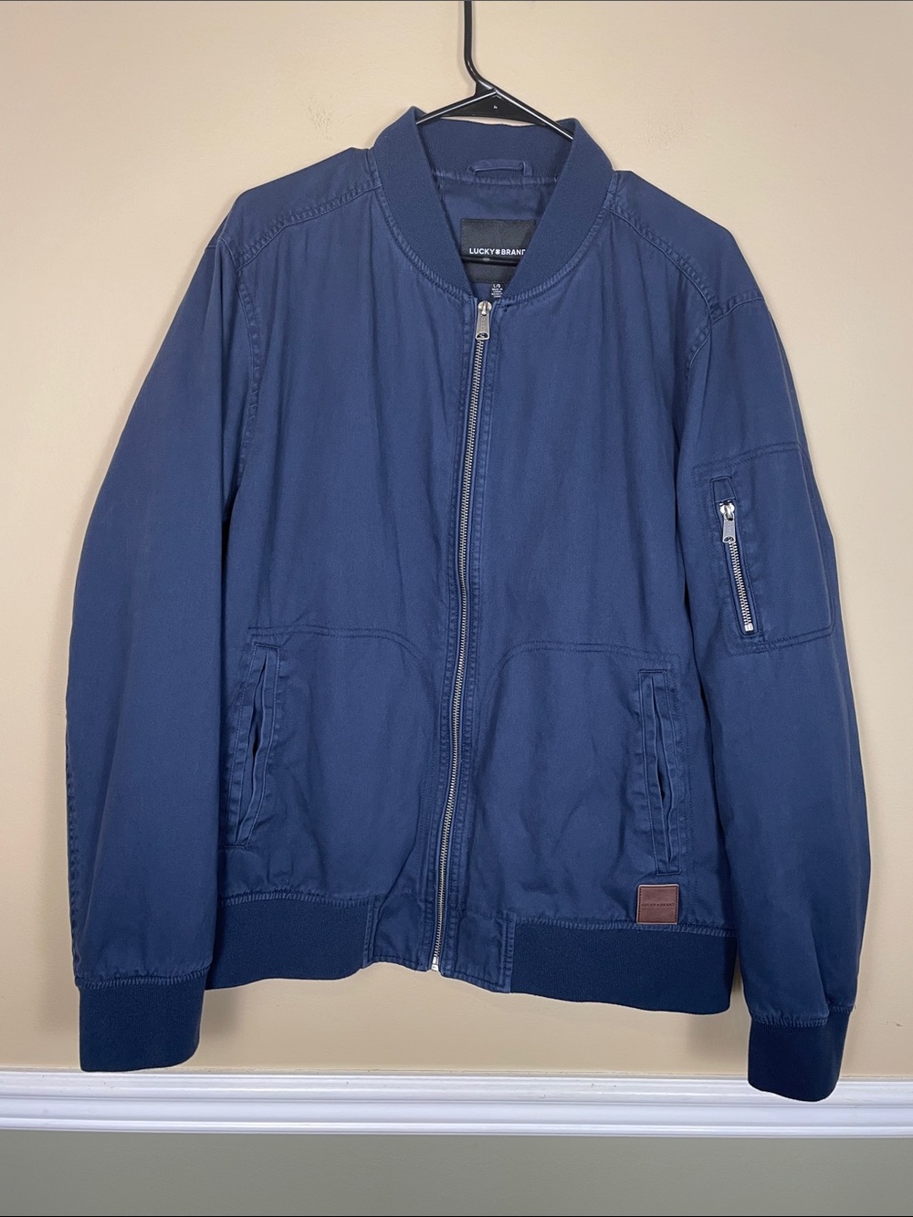 Lucky Brand Men’s Cotton Navy Blue Zip-Up Bomber Jacket